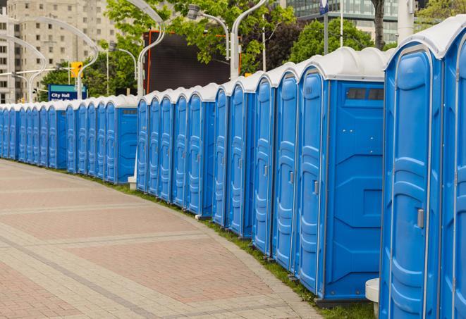 portable restrooms lined up at a marathon, ensuring runners can take a much-needed bathroom break in Antioch, TN